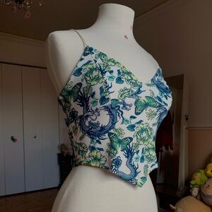 Floral Dragon Print Spaghetti Strap Top Blue/Green 💙💚 (SOLD ON MARKETPLACE‼️)
